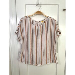 C&C CALIFORNIA / Monarch Linen Back Button Blouse White Orange Navy  / Size S